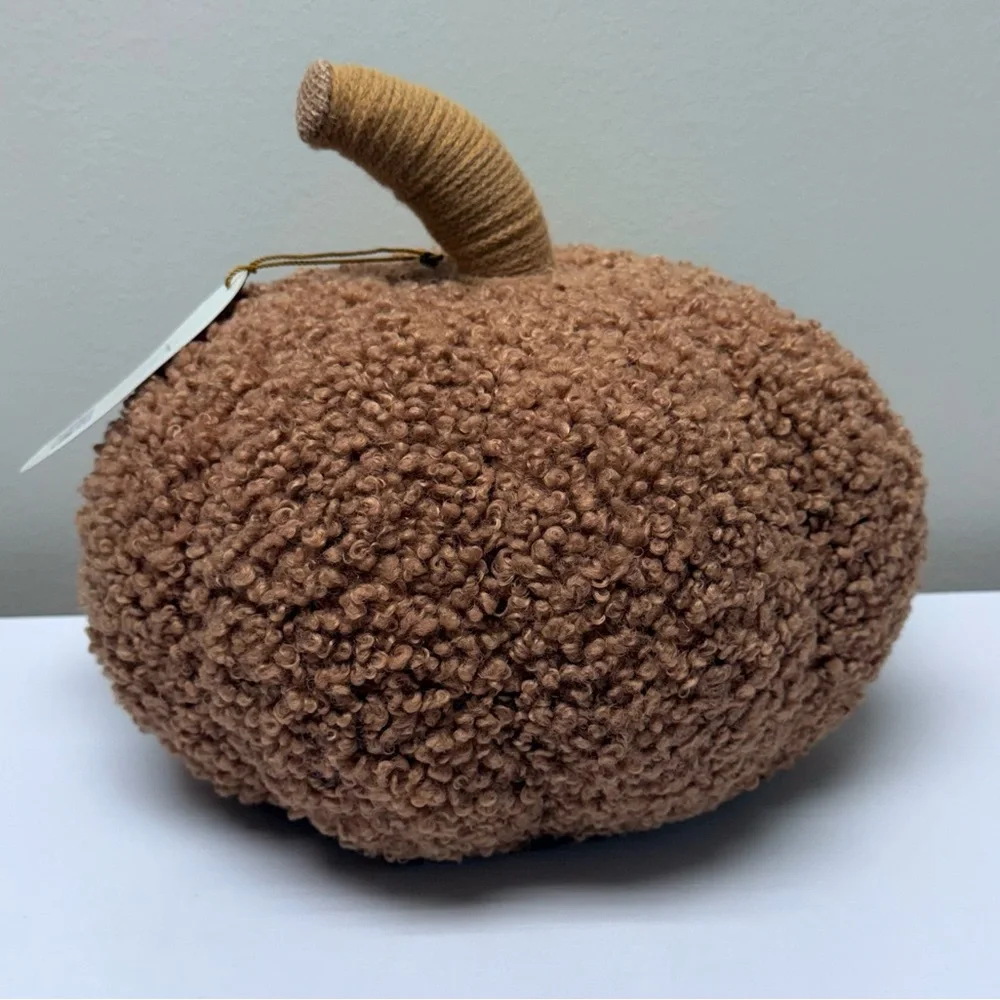 New! Teddy Boucle Pumpkin Shaped Pillow in Tan-Threshold Fall Decor